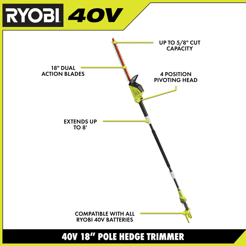 40V 18" Pole Hedge Trimmer Kit