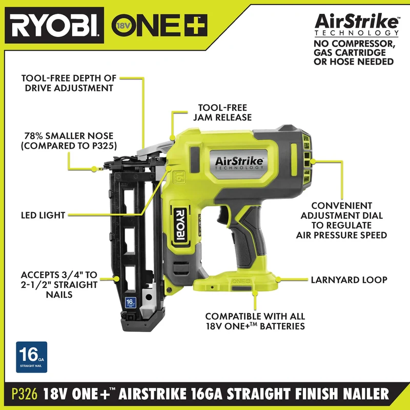 18V ONE+ AirStrike 16GA Finish Nailer