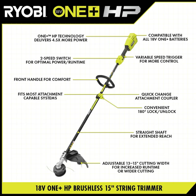 18V ONE+ HP Brushless 15" Attachment Capable String Trimmer