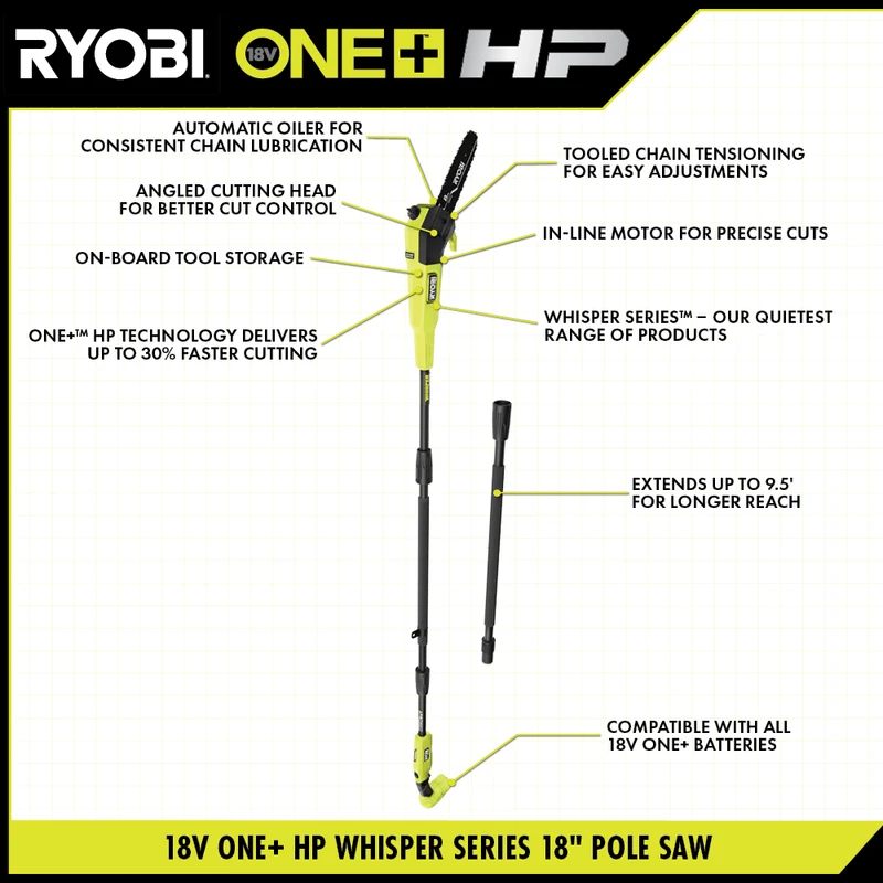 18V ONE+ HP Brushless WHISPER SERIES 8" Pole Saw Kit