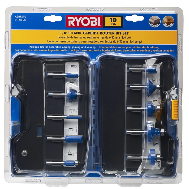 10 PC. 1/4" Shank Carbide Router Bit Set