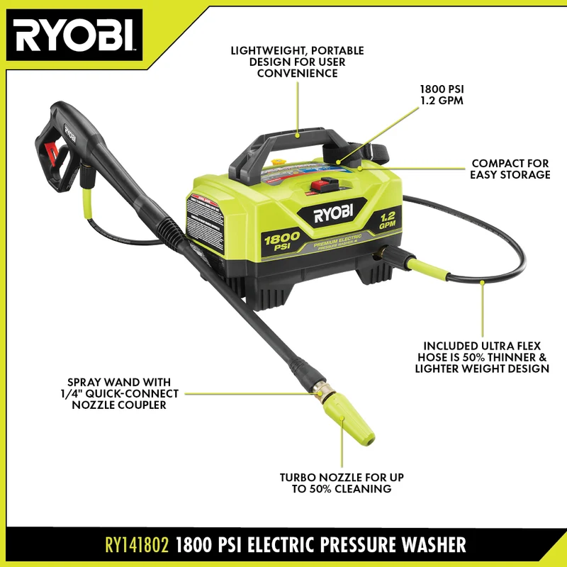 1800 PSI 1.2 GPM Electric Pressure Washer