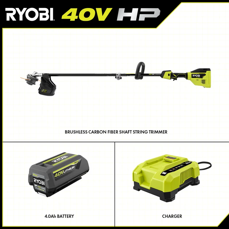40V HP Brushless 15" Carbon Fiber Attachment Capable String Trimmer Kit