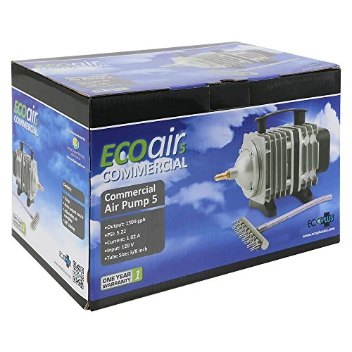 EcoPlus ECOair 5 Commercial Grade Air Pump 1300 GPH - 80 Watt Single Outlet with 8 Valve Manifold
