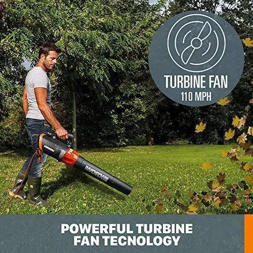 WORX WG520 Turbine 600 Corded Electric Leaf Blower, Black