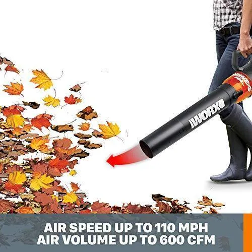 WORX WG520 Turbine 600 Corded Electric Leaf Blower, Black