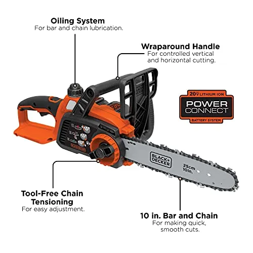 BLACK+DECKER 20V MAX* Cordless Chainsaw Kit, 10-Inch (LCS1020)