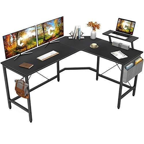 Cubiker Modern L-Shaped Computer Office Desk, Corner Gaming Desk with Monitor Stand, Home Office Study Writing Table Workstation for Small Spaces