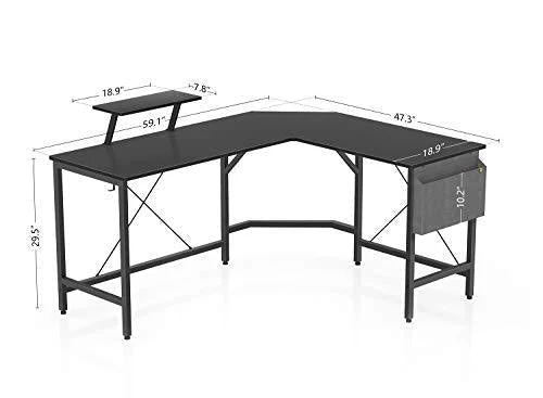 Cubiker Modern L-Shaped Computer Office Desk, Corner Gaming Desk with Monitor Stand, Home Office Study Writing Table Workstation for Small Spaces