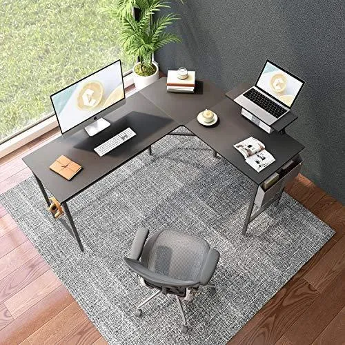 Cubiker Modern L-Shaped Computer Office Desk, Corner Gaming Desk with Monitor Stand, Home Office Study Writing Table Workstation for Small Spaces