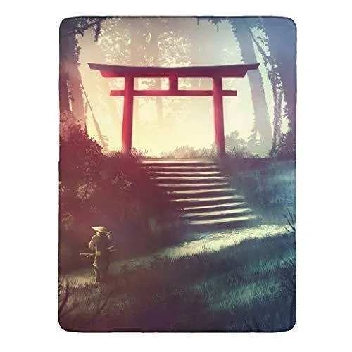 Custonaly 4 Pcs Duvet Cover Set Japanese Shrine Forest Path Print All Season Bed Comforter Set Duvet Case Flat Sheet Pillowcase Dorm White Cal King