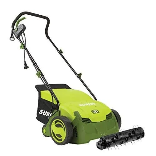 Sun Joe AJ801E 13 in. 12 Amp Electric Scarifier + Lawn Dethatcher w/Collection Bag, Green