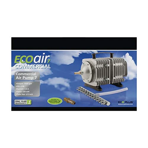 EcoPlus Eco Air7 Commercial Air Pump 7 - 200 Watt Single Outlet, With 12 Valve Manifold For Aquarium, Fish Tank, Fountain, Pond & Hydroponics, 3566 GPH, Silver