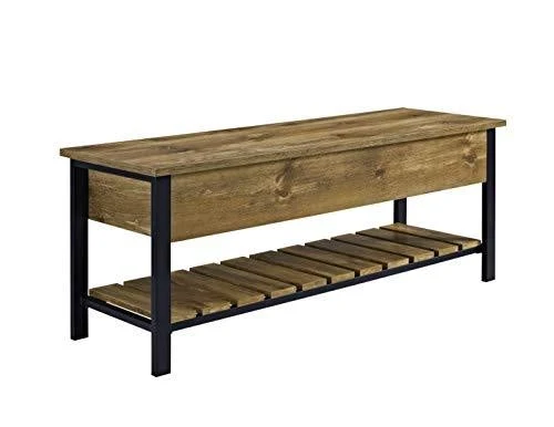 Walker Edison Julian Rustic Farmhouse Lift Top Entry Bench with Bottom Rack, 48 Inch - Barnwood Brown