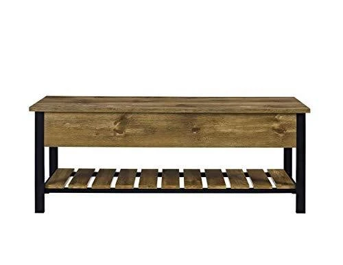 Walker Edison Julian Rustic Farmhouse Lift Top Entry Bench with Bottom Rack, 48 Inch - Barnwood Brown