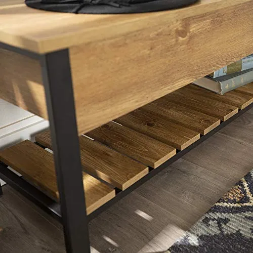 Walker Edison Julian Rustic Farmhouse Lift Top Entry Bench with Bottom Rack, 48 Inch - Barnwood Brown