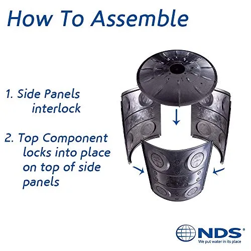 NDS FWAS24 50 Gal. Flo Stormwater Dry Well System Kit with 3 Side Panels & 1 Cover, Black