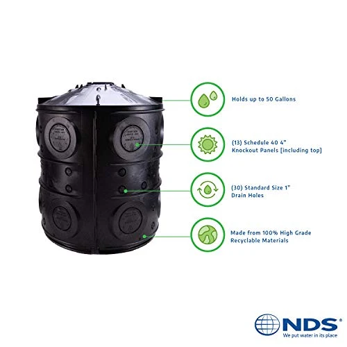 NDS FWAS24 50 Gal. Flo Stormwater Dry Well System Kit with 3 Side Panels & 1 Cover, Black
