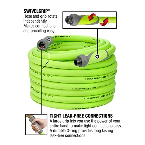 Flexzilla HFZG5100YWS Garden Hose, 5/8" (inches) x 100' (feet), ZillaGreen w/SwivelGrip
