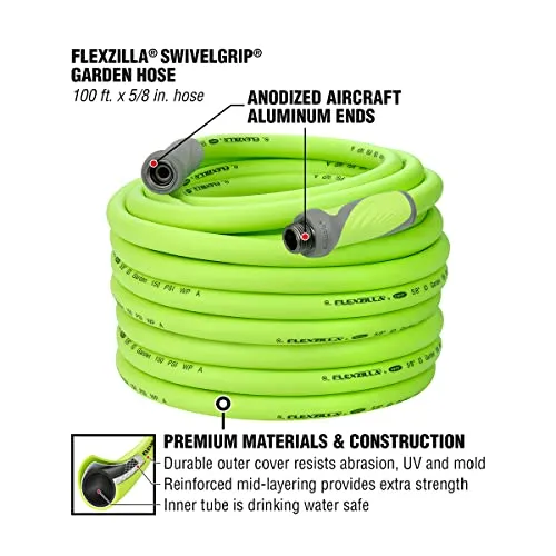 Flexzilla HFZG5100YWS Garden Hose, 5/8" (inches) x 100' (feet), ZillaGreen w/SwivelGrip