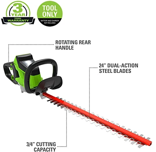 Greenworks 40V 24" Brushless Cordless Hedge Trimmer, Tool Only