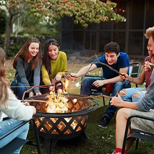 KINGSO 2-in-1 Outdoor Fire Pit with Cooking Grate 30" Heavy Duty Fire Pits Outdoor Wood Burning Steel BBQ Grill Firepit Bowl with Spark Screen Cover Log Grate Fire Poker for Backyard Bonfire Patio