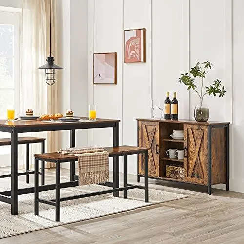 VASAGLE Dining Bench, Table Benches, Pair of 2, Industrial Style Indoor Benches, 42.5 x 12.8 x 19.7 Inches, Steel Frame, for Kitchen, Dining Room, Living Room, Rustic Brown and Black UKTB33X