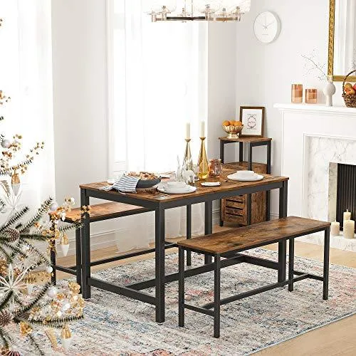 VASAGLE Dining Bench, Table Benches, Pair of 2, Industrial Style Indoor Benches, 42.5 x 12.8 x 19.7 Inches, Steel Frame, for Kitchen, Dining Room, Living Room, Rustic Brown and Black UKTB33X
