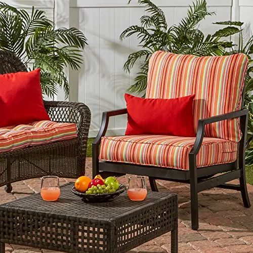 Greendale Home Fashions Deep Seat Cushion Set in Coastal Stripe, Watermelon