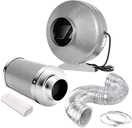 iPower 4 Inch 190 CFM Duct Inline Fan with 4" Filter 8 Feet Ducting Combo for Grow Tent Ventilation, Silver