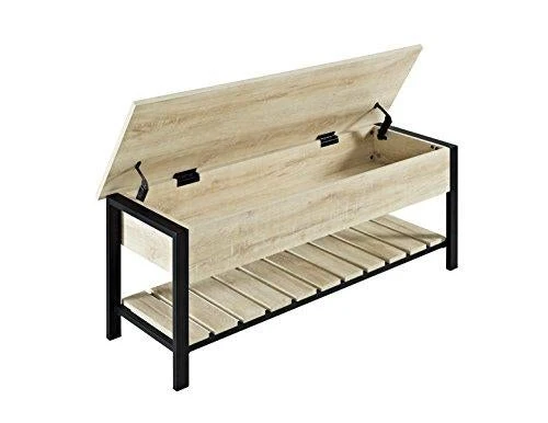Walker Edison Julian Rustic Farmhouse Lift Top Entry Bench with Bottom Rack, 48 Inch - White Oak
