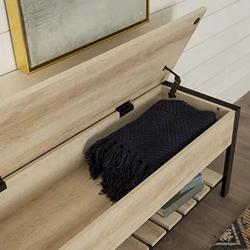 Walker Edison Julian Rustic Farmhouse Lift Top Entry Bench with Bottom Rack, 48 Inch - White Oak
