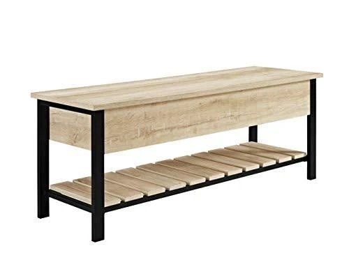 Walker Edison Julian Rustic Farmhouse Lift Top Entry Bench with Bottom Rack, 48 Inch - White Oak