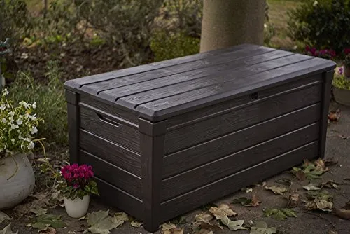Keter Brightwood 120 Gallon Outdoor Resin Garden Patio Storage Furniture Deck Box