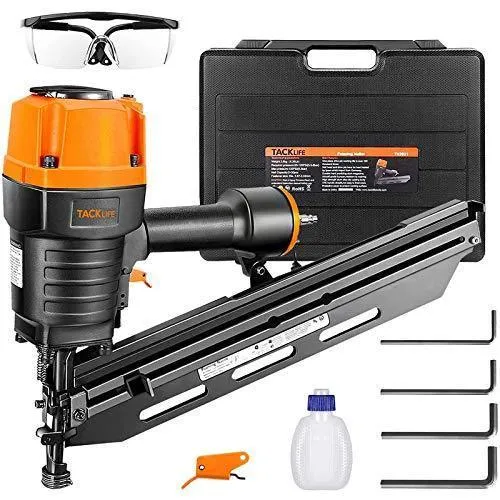 Framing Nailer Kit, 2" to 3-1/2" Full Round Head Nail Gun, 21°Heavy Duty Magazine with 60 Nails Capacity, Ergonomic Nailer with Interchangeable Trigger and Safety Goggles, Storage Case Included