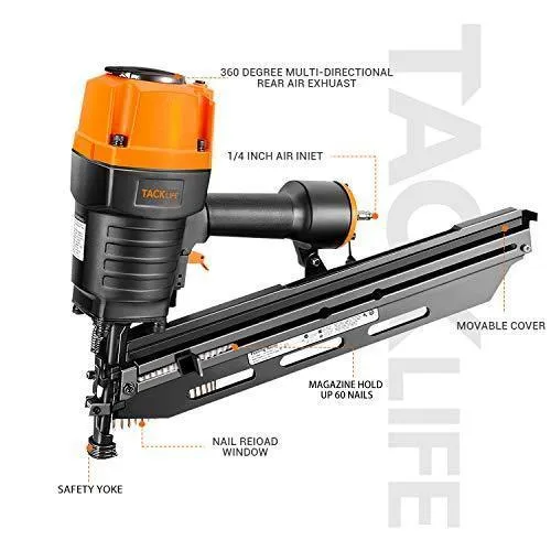 Framing Nailer Kit, 2" to 3-1/2" Full Round Head Nail Gun, 21°Heavy Duty Magazine with 60 Nails Capacity, Ergonomic Nailer with Interchangeable Trigger and Safety Goggles, Storage Case Included