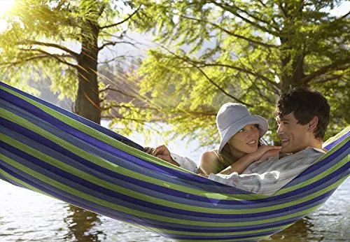 Sorbus® Double Hammock with Steel Stand Two Person Adjustable Hammock Bed - Storage Carrying Case Included (Blue/Green)