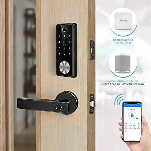Tiffane Biometric Fingerprint Door Lock, Bluetooth WiFi Door Lock, Smart Door Lock for Front Door, Smart Door Lever (Black)