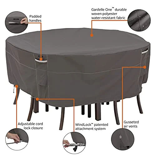 Classic Accessories Ravenna Water-Resistant 108 Inch Round Patio Table & Chair Set Cover, Outdoor Table Cover
