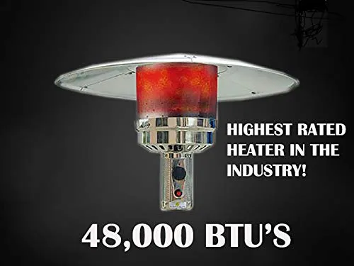 Hiland HLDS01-SSHGT 48,000 BTU Propane Patio Heater with Wheels and Table, Large, Hammered Bronze/SS