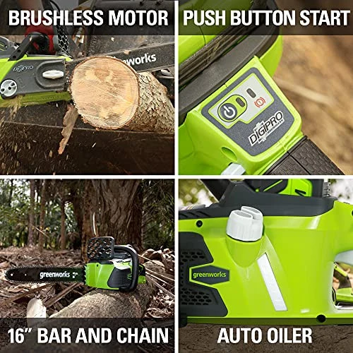 Greenworks 40V 16-Inch Cordless Chainsaw, Tool Only