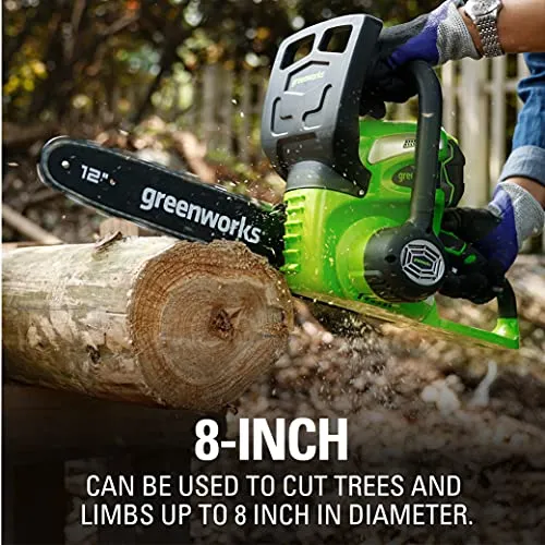 Greenworks 40V 12-Inch Cordless Chainsaw, 2.0Ah Battery and Charger Included