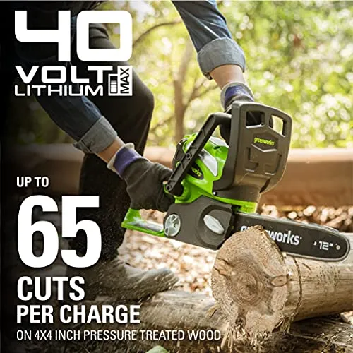 Greenworks 40V 12-Inch Cordless Chainsaw, 2.0Ah Battery and Charger Included