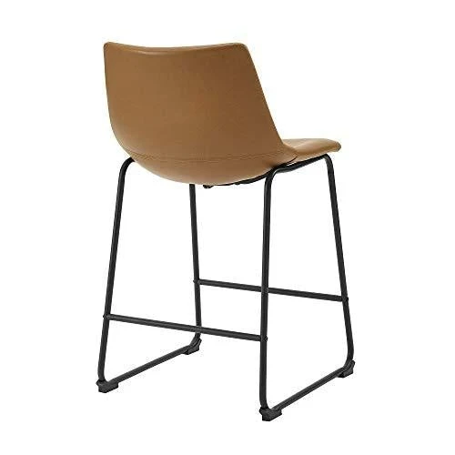 Walker Edison Douglas Urban Industrial Faux Leather Armless Counter Chairs, Set of 2, Whiskey Brown