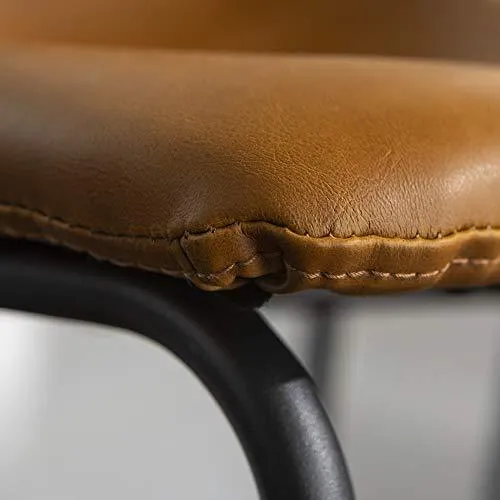 Walker Edison Douglas Urban Industrial Faux Leather Armless Counter Chairs, Set of 2, Whiskey Brown