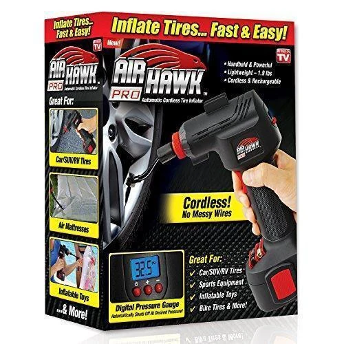 Ontel Air Hawk Pro Automatic Cordless Tire Inflator Portable Air Compressor, Easy to Read Digital Pressure Gauge, Built In LED Light