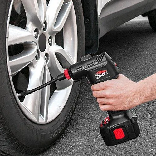 Ontel Air Hawk Pro Automatic Cordless Tire Inflator Portable Air Compressor, Easy to Read Digital Pressure Gauge, Built In LED Light