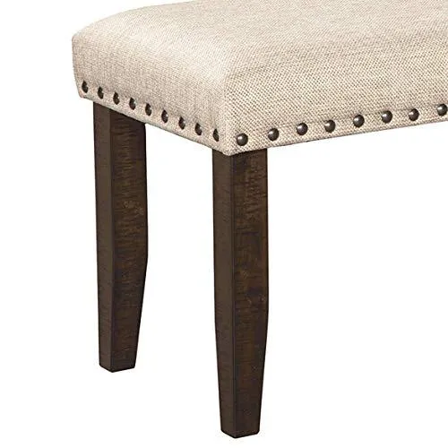 Signature Design by Ashley Rokane Upholstered Farmhouse Bench, Beige & Brown