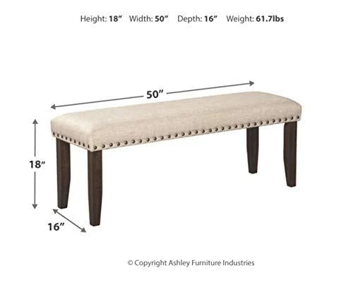 Signature Design by Ashley Rokane Upholstered Farmhouse Bench, Beige & Brown