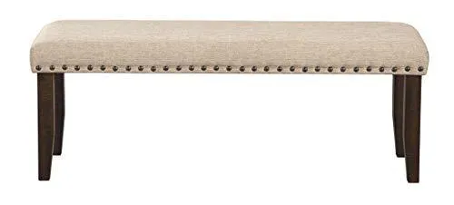 Signature Design by Ashley Rokane Upholstered Farmhouse Bench, Beige & Brown